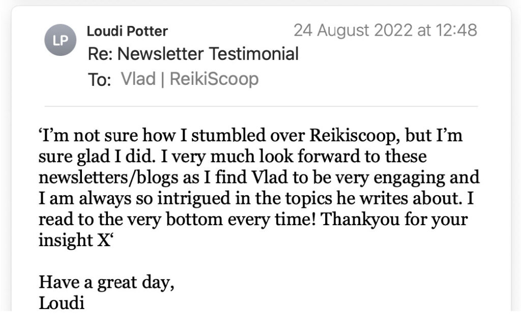Loudi Potter Reiki Newsletter Testimonial